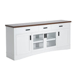 Modern White TV Console, 67" Width TV Stand, Glass Doors & Storage Drawers, Adjustable Shelves N779P296233W