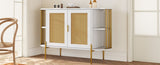 TREXM 2-Door Elegant Curved Dining Cabinet with Gold Trim and Woven Rattan Doors for Dining Room N715P172740K