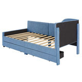 Twin Size L-Shaped Corduroy Daybed,Upholstered Bed Frame with 2 Storage Drawers,Blue N733P171470C