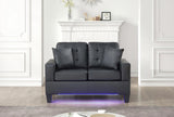 Genesis 55.5"W Black PVC Fabric Loveseat with LED Lights, USB Charger, Tufted Cushions B061P239125