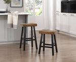 ZUN Transitional Design Counter Height Stools Set of 2pcs, Black and Brown Finish Solid Rubberwood B011P284437