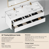 60" Wall-Mounted Bathroom Vanity with Sink, Floating Bathroom Storage Cabinet with Stone Resin W1573P211176