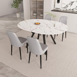 47-63" expandable circular dining tables , equipped with 4 PU fabric thick cushioned dining chairs 43663124