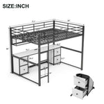 ZUN Full Size Metal Loft Bed with Desk, Drawers and Bedside Tray, Charging Station, USB and socket 91995052