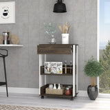 ZUN White and Dark Walnut 1-Drawer 2-Shelf Kitchen Cart with Caster B06280136