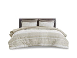 3 Piece Cotton Comforter Set with Chenille Tufting Taupe Full/Queen B035128803