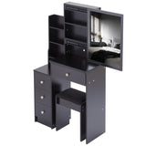 Small Size Left Bedside Cabinet Vanity Table Cushioned Stool, Extra Large Sliding Mirror, Multi W936P202291