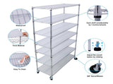 7 Tier Metal Wire Shelving Unit, 2450lbs Heavy Duty Adjustable Storage Rack with Wheels & W465142135