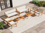 4-Piece Acacia Wood Patio Conversation Set with Soft Cushions Loveseat Armchairs Coffee Table 83535519