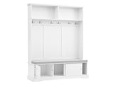 ON-TREND Elegant Hall Tree with Sliding Doors, Versatile Coat Rack with 6 Silvery Hooks & Handles, N721P205787K