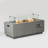 ZUN 42inch Rectangle Steel Fire Pit Outdoor Fire Table with Glass Wind Guard W853P193937