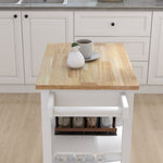 ZUN Kitchen island rolling trolley cart with Adjustable Shelves and towel rack rubber wood table top 21036023