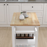 ZUN Kitchen island rolling trolley cart with Adjustable Shelves and towel rack rubber wood table top 21036023