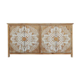 60"Wood Accent Cabinet with 4 Doors, Brown and antique white Modern Pantry Wood Buffet W2295P306897