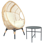 ZUN Patio PE Wicker Egg Chair Model 4 with Natural Color Rattan Beige Cushion and Side Table 63506051