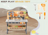 Wooden Tool Bench Play Set for Toddlers, Pretend Play Workbench with Clock, Interlocking Gears, 38037431