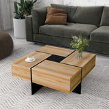ON-TREND Unique Design Coffee Table with 4 Hidden Storage Compartments, Square Cocktail Table with WF305182AAD