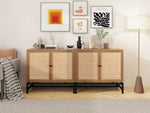 ZUN Set of 2, Natural rattan, 2 door cabinet, with 1 Adjustable Inner Shelves, rattan, Accent Storage W688P144549