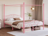 Metal Canopy Bed Frame with Vintage Style Headboard & Footboard, Easy Assembly All Parts Included, W840P465779