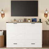 Queen Size Farmhouse Murphy Cabinet Bed with Charging Station, Foldable Platform Bed with Large 10043440