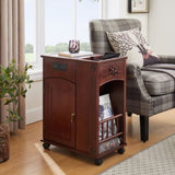 Powered Traditional End Table with Charging Station, Narrow Side Table with USB Ports and Outlets, W1693P227261