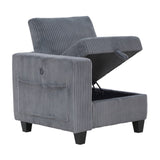 Modern Living Room Furniture 1pc Dark Gray Chair with One Arm, Storage Pouch and Charging Ports B011P206266