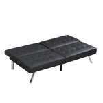 ZUN WOOD FRAME, STAINLESS LEG, FUTON, SOFA BED BLACK PVC W2297P247530