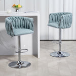 ZUN 360&deg; Fabric cover Swivel Bar Stools Set of 2, Adjustable Counter Height Bar Chairs with Woven Back & W2215P252782