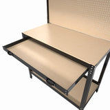 63" Tools Cabinet Working Tables Workbench Tool Storage Workshop Table with Drawers and Pegboard W2079P185202