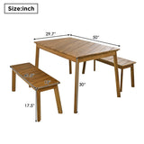 ZUN 3 Pieces Acacia Wood Table Bench Dining Set For Outdoor & Indoor Furniture With 2 Benches, Picnic 45376556