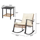 1pcs side table 2pcs rocking chairs, backrest sparsely woven, light yellow rattan, white cushion, 45516320