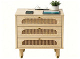 3-Drawer Nightstand with Rattan-Style Finish 15.75"*13.78"*23.82" with Power Outlet Oak 88311539