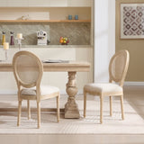 French Country Dining Chairs Set of 2, Upholstered Chairs with Nature Rattan Round Back, Wire W3426P324257