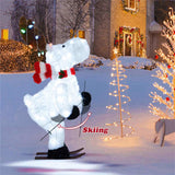 44" Animated Skiing Christmas Reindeer - 98 Cold White LEDs 12 Color String Lights, Red Scarf 51142454