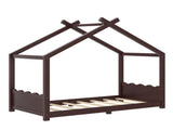 Twin House Floor Bed with Support Slats, Solid Wood House Bed Frame for Kids, No Box Spring Needed W1580P387837