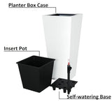ZUN 13" Composite Self-watering Cylinder Square Planter Box - High - White B046P144684