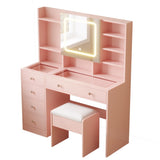 Apple Pink Textured Particle Board with Melamine Laminate, Tempered Glass Top, Five-Drawer Dressing 23583211