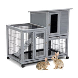 Detachable Rabbit Hutch with Removable Tray and Rolling Casters, GrayWhite W2181P190614