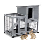 ZUN Detachable Rabbit Hutch with Removable Tray and Rolling Casters, Gray+White W2181P190614