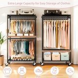 Rolling Clothes, Heavy Duty Clothes with Wheels, 3 Tiers Adjustable Wire Shelving Clothes W3204P318298