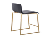 26" Contemporary Counter Stool in Gold Metal and Black Faux Leather - Set of 2 B202P222052