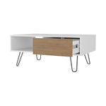 ZUN Gramling Coffee Table with a Drawer and Hairpin Legs, White + Natural Oak B128P263712