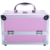 ZUN SM-2176 Aluminum Makeup Train Case Jewelry Box Cosmetic Organizer with Mirror 9"x6"x6" Pink 34100159