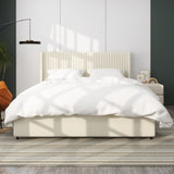 Anna Patented 2-Drawer Storage Bed Queen Size Ivory Velvet Upholstered Wingback Platform Bed, Modern B083P156196