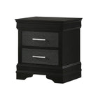1pc Modern Glam Style Two Drawers Nightstand Black Finish Solid Wood Crystal-Like Button Tufted B01181413