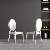 ZUN Leatherette Dining Chair Set of 2, Oval Backrest Design and Stainless Steel Legs 14121996