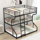 ZUN Full XL over Twin XL over Queen Size Triple Bunk Bed with Long and Short Ladder,Black 50005798