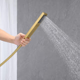 Bathroom Freestanding Waterfall Tub filler Brushed Gold Floor Mount Faucet with Hand Shower W122453939