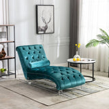 COOMORE Velvet Chaise Lounge Indoor,Button-Tufted Upholstered Chaise Lounge Chair with Pillow for W39538678