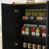 ZUN 45.4" Farmhouse Black Rolling Kitchen Cart on Wheels with Storage Cabinet, Mobile Kitchen Island W2557P180166